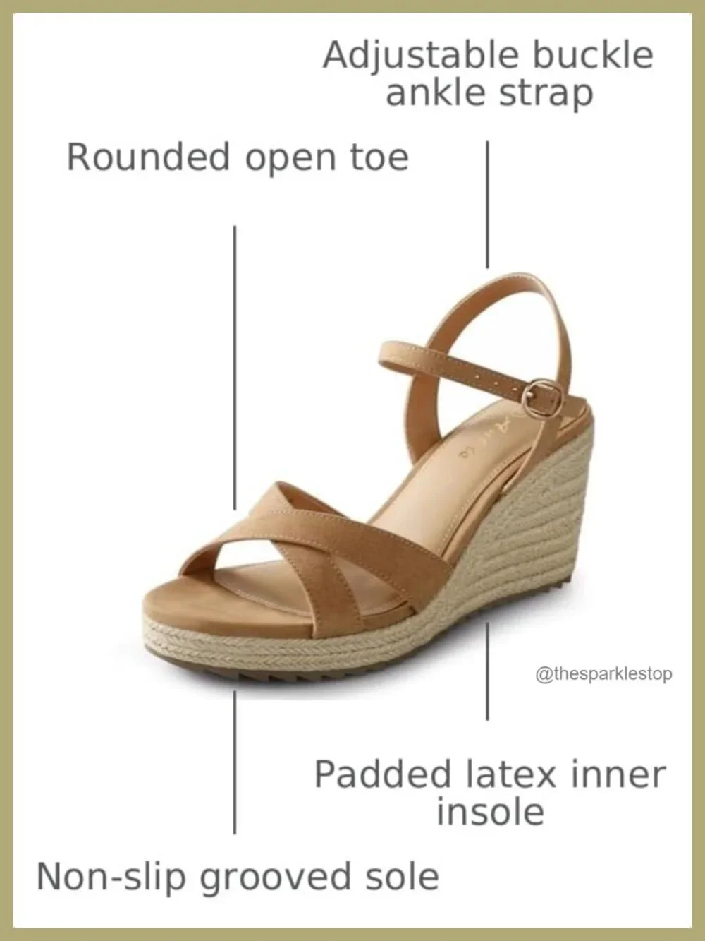 Women's Espadrille Wedge Sandals Open Toe Ankle Strap PU Lightweight 3.4 Inch